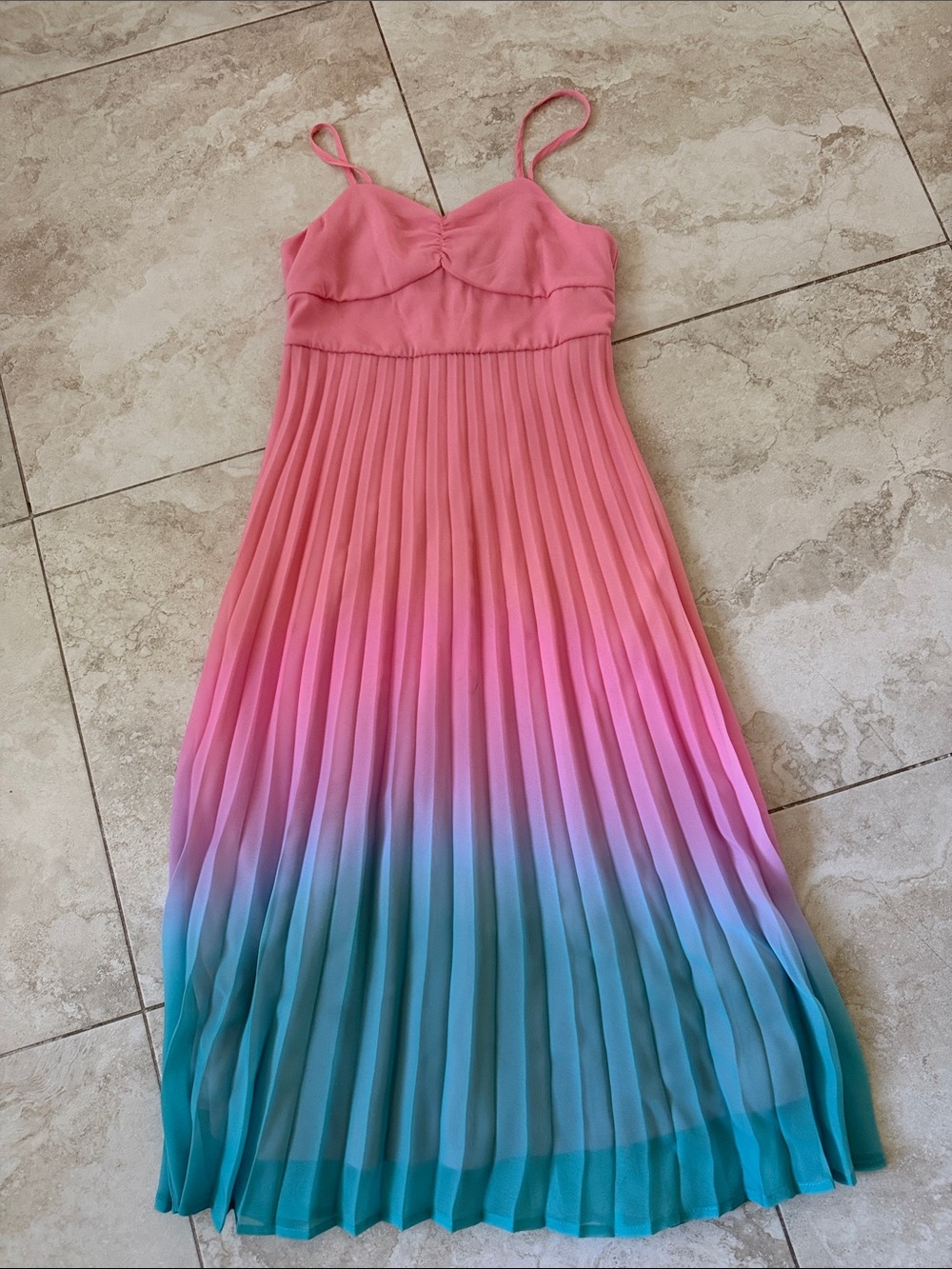 Zunie Girls Pink to Teal Ombre Pleated Maxi Dress size 10